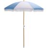 SAFAVIEH Outdoor – Gallo 6.5 FT Beach Umbrella – Canopy with White Fringe Trim, Tilt Function, Aluminum Pole, Weather Resistant for Beach, Patio, Garden (PAT8505)(Baby Blue Stripe)