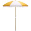 SAFAVIEH Outdoor – Gallo 6.5 FT Beach Umbrella – Canopy with White Fringe Trim, Tilt Function, Aluminum Pole, Weather Resistant for Beach, Patio, Garden (PAT8505)(Yellow Stripe)