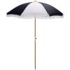 SAFAVIEH Outdoor – Gallo 6.5 FT Beach Umbrella – Canopy with White Fringe Trim, Tilt Function, Aluminum Pole, Weather Resistant for Beach, Patio, Garden (PAT8505)(Navy Striped)