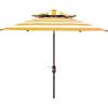 SAFAVIEH Outdoor – Iris 9 FT Double Top Patio Umbrella – Yellow Stripe, Crank Lift, Aluminum Frame with Brown Pole, Weather Resistant for Deck, Backyard, Garden (PAT8204Y)