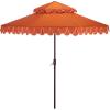 SAFAVIEH Outdoor – Valance 9 FT Double Top Patio Umbrella – Orange & White Trim, Crank Lift, Aluminum Frame with Brown Pole, Weather Resistant for Deck, Backyard, Garden (PAT8206O)