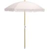SAFAVIEH Outdoor – Valencia 6.5 FT Beach Umbrella – Canopy with White Fringe Trim, Tilt Function, Aluminum Pole, Weather Resistant for Beach, Patio, Garden (PAT8503)(Ivory)