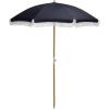 SAFAVIEH Outdoor – Valencia 6.5 FT Beach Umbrella – Canopy with White Fringe Trim, Tilt Function, Aluminum Pole, Weather Resistant for Beach, Patio, Garden (PAT8503)(Navy)