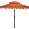 SAFAVIEH Outdoor – Venice 9 FT Double Top Patio Umbrella – Orange & White Trim, Crank Lift, Aluminum Frame with Brown Pole, Weather Resistant for Deck, Backyard, Garden (PAT8210O)