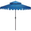 SAFAVIEH Outdoor – Venice 9 FT Double Top Patio Umbrella – Pacific Blue & White Trim, Crank Lift, Aluminum Frame with Brown Pole, Weather Resistant for Deck, Backyard, Garden (PAT8210P)