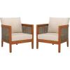 SAFAVIEH Outdoor Collection Amanda Natural Acacia Solid Wood/Taupe Cushion Arm Chair Set of 2(Natural/Taupe)