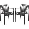 SAFAVIEH Outdoor Patio Furniture Collection – Holly Green Stacking Dining Armchair Set of 2, Fully Assembled Outdoor Chairs, Modern Slatted Design, Weather-Resistant Patio Seating (PAT4702D-SET2)(Black)