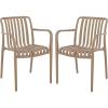 SAFAVIEH Outdoor Patio Furniture Collection – Holly Green Stacking Dining Armchair Set of 2, Fully Assembled Outdoor Chairs, Modern Slatted Design, Weather-Resistant Patio Seating (PAT4702D-SET2)(Beige)