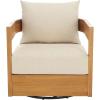 SAFAVIEH Outdoor Patio Furniture Collection – Kento Natural Wood Swivel Chair with Taupe Cushions (PAT7099A)(Natural/Taupe)