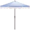 SAFAVIEH Outdoor Patio Furniture Collection – Lucerna 9 Ft Crank Patio Umbrella, Yellow Stripe & Brown Pole, Market Umbrella with Crank Lift (PAT8015Y)(Baby Blue Striped)