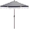 SAFAVIEH Outdoor Patio Furniture Collection – Lucerna 9 Ft Crank Patio Umbrella, Yellow Stripe & Brown Pole, Market Umbrella with Crank Lift (PAT8015Y)(Black Striped)