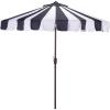 SAFAVIEH Outdoor Patio Furniture Collection – Meze 9 Ft Navy Stripe & Brown Crank Umbrella, Market-Style Patio Umbrella with Aluminum Pole, Outdoor Shade Accent (PAT8013B)(Navy Striped)