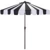 SAFAVIEH Outdoor Patio Furniture Collection – Meze 9 Ft Navy Stripe & Brown Crank Umbrella, Market-Style Patio Umbrella with Aluminum Pole, Outdoor Shade Accent (PAT8013B)(Black Striped)
