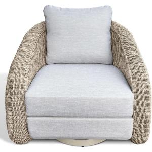 SAFAVIEH Couture – Outdoor Jilina Swivel Accent Chair – Natural & Beige Aluminum – Weather Resistant, Fully Assembled – Ideal for Patio, Deck, Backyard, 17″ Seat Height (CPT4013A)(Natural/Beige)