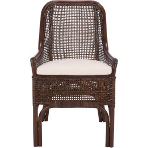 SAFAVIEH Furniture – Alina Dining Chair – Light Natural Rattan & White Cushion – Woven Armchair Design – Ideal for Dining Room, Kitchen, 18.3″ Seat Height (DCH6511A)(Brown/White)