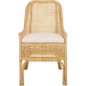 SAFAVIEH Furniture – Alina Dining Chair – Light Natural Rattan & White Cushion – Woven Armchair Design – Ideal for Dining Room, Kitchen, 18.3″ Seat Height (DCH6511A)(Light Natural/White)