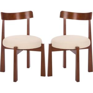 SAFAVIEH Furniture – Anselm Dining Chair Set of 2 – White & Light Blonde Solid Wood – Modern Upholstered Chair – Fully Assembled – Ideal for Dining Room, Kitchen, 19″ Seat Height (DCH8810C-SET2)(White/Walnut)