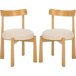 SAFAVIEH Furniture – Anselm Dining Chair Set of 2 – White & Light Blonde Solid Wood – Modern Upholstered Chair – Fully Assembled – Ideal for Dining Room, Kitchen, 19″ Seat Height (DCH8810C-SET2)(White/Light Blonde)