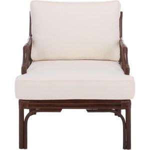 SAFAVIEH Furniture – Kazumi Accent Chair – Coastal Design White Cushion & Natural Rattan – Fully Assembled – Ideal for Living Room, Bedroom, Dining Space, 19.7″ Seat Height (ACH6508B)(White/Chocolate Brown)