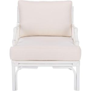 SAFAVIEH Furniture – Kazumi Accent Chair – Coastal Design White Cushion & Natural Rattan – Fully Assembled – Ideal for Living Room, Bedroom, Dining Space, 19.7″ Seat Height (ACH6508B)(White)