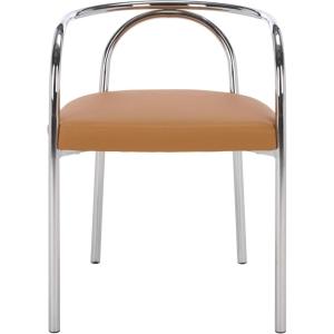 SAFAVIEH Furniture – Nexus Dining Chair – Cognac Faux Leather & Chrome Finish – Fully Assembled – Ideal for Dining Room, Kitchen, 18.7″ Seat Height (DCH1103A)(Cognac/Chrome)