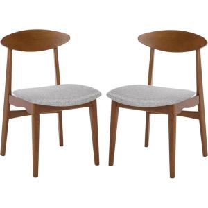 SAFAVIEH Furniture – Yamato Dining Chair Set of 2 – Brown Solid Wood & Grey Upholstered Cushion – Ideal for Dining Room, Kitchen, 18″ Seat Height (DCH3600A-SET2)(Brown/Grey)