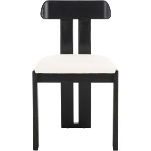 SAFAVIEH Home Collection – Cayde Mid-Century Modern Black Solid Wood Upholstered Dining Chair with Cream Boucle Seat (DCH8806E)(Cream/Black)