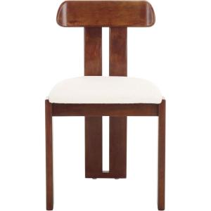 SAFAVIEH Home Collection – Cayde Mid-Century Modern Black Solid Wood Upholstered Dining Chair with Cream Boucle Seat (DCH8806E)(Cream/Walnut)