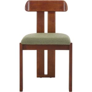 SAFAVIEH Home Collection – Cayde Mid-Century Modern Black Solid Wood Upholstered Dining Chair with Cream Boucle Seat (DCH8806E)(Sage/Walnut)