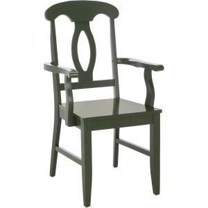 SAFAVIEH Home Collection – Hannelore Solid Wood Dining Arm Chair, Dark Oak Finish, Classic Transitional Seating Design (DCH6907A)(Dark Green)