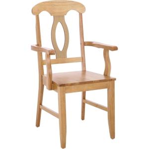 SAFAVIEH Home Collection – Hannelore Solid Wood Dining Arm Chair, Dark Oak Finish, Classic Transitional Seating Design (DCH6907A)(Light Oak)