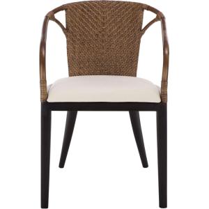 SAFAVIEH Home Collection – Kumi Brown Rattan Arm Chair with Ivory Seat Cushion, Coastal Modern Accent Seating, Fully Assembled (ACH4902A)(Brown/Ivory)