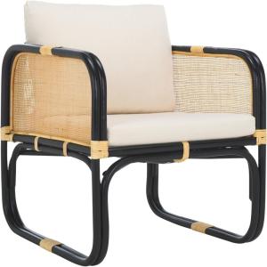 SAFAVIEH Home Collection Alybeth Tropical White/Black Accent Chair with Cushion (Fully Assembled)(White/Black)