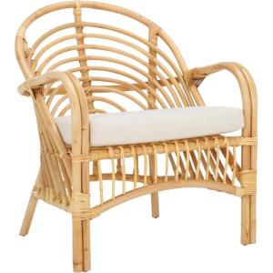 SAFAVIEH Home Collection Aragorn Tropical White/Natural Accent Chair with Cushion (Fully Assembled)(White/Natural)