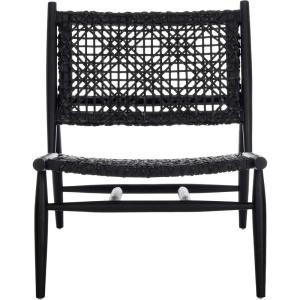 SAFAVIEH Home Collection Bandelier Natural Sungkai Solid Wood/Cognac Brown Leather Weave Accent Chair (Fully Assembled)(Black / Black)