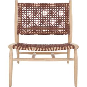 SAFAVIEH Home Collection Bandelier Natural Sungkai Solid Wood/Cognac Brown Leather Weave Accent Chair (Fully Assembled)(Cognac/Natural)