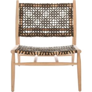 SAFAVIEH Home Collection Bandelier Natural Sungkai Solid Wood/Cognac Brown Leather Weave Accent Chair (Fully Assembled)(Natural / Brown)