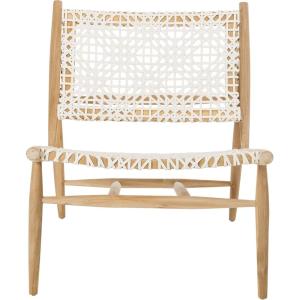 SAFAVIEH Home Collection Bandelier Natural Sungkai Solid Wood/Cognac Brown Leather Weave Accent Chair (Fully Assembled)(White / Natural)