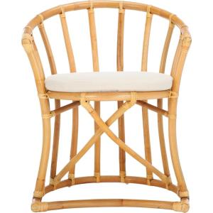 SAFAVIEH Home Collection Bates Tropical Coastal Natural/White Rattan Cushion Accent Chair (Fully Assembled)(White/Natural)
