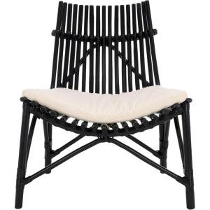 SAFAVIEH Home Collection Eisley Tropical White/Black Solid Wood Accent Chair with Cushion (Fully Assembled)(White/Black)