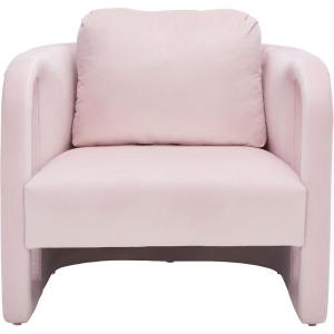 SAFAVIEH Home Collection Fifer Mid-Century Modern Cream Faux Shearling Fur Accent Chair (Fully Assembled)(Light Pink)