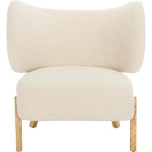 SAFAVIEH Home Collection Jakoda Off-White & Natural Solid Wood Wingback Accent Chair (Fully Assembled)(Off White/Natural)
