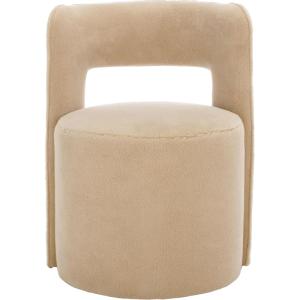 SAFAVIEH Home Collection JoJo Beige Faux Shearling Round Seat Upholstered Accent Chair (Fully Assembled)(Beige)