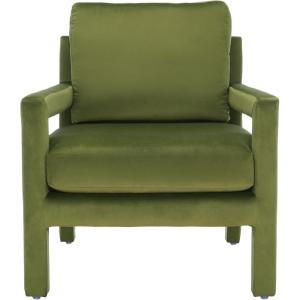 SAFAVIEH Home Collection Kye Mid-Century Modern Olive Green Velvet Accent Chair (Fully Assembled)(Olive Green)