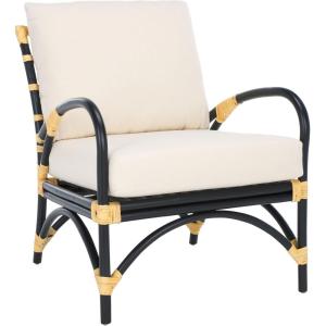 SAFAVIEH Home Collection Meara Tropical Coastal Black Rattan Accent Chair with Cushion (Fully Assembled)
