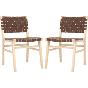 SAFAVIEH Home Collection Taika Black Woven Leather/Light Natural Solid Wood Dining Chair Set of 2 (Fully Assembled)(Cognac/Light Natural)
