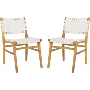 SAFAVIEH Home Collection Taika Black Woven Leather/Light Natural Solid Wood Dining Chair Set of 2 (Fully Assembled)(White / Natural)