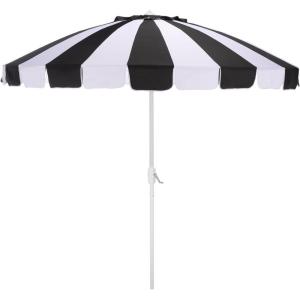 SAFAVIEH Outdoor – Buti 9 FT Patio Umbrella – Crank Lift, Aluminum Frame with White Pole, Weather Resistant for Deck, Backyard, Garden (PAT8027)(Black Striped/White)