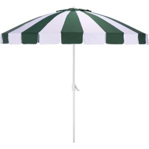 SAFAVIEH Outdoor – Buti 9 FT Patio Umbrella – Crank Lift, Aluminum Frame with White Pole, Weather Resistant for Deck, Backyard, Garden (PAT8027)(Hunter Green Stripe/White)