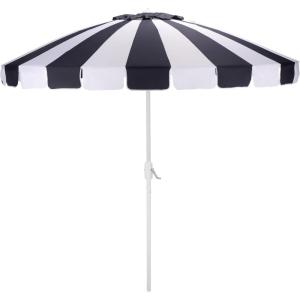 SAFAVIEH Outdoor – Buti 9 FT Patio Umbrella – Crank Lift, Aluminum Frame with White Pole, Weather Resistant for Deck, Backyard, Garden (PAT8027)(Navy Striped/White)
